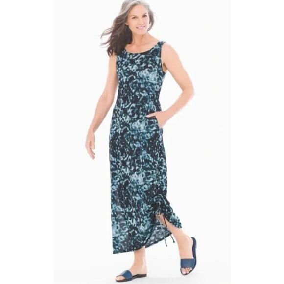 Soma Crepe Drawcord Sleeveless Maxi Dress Blue and Black Size Large - Picture 1 of 9